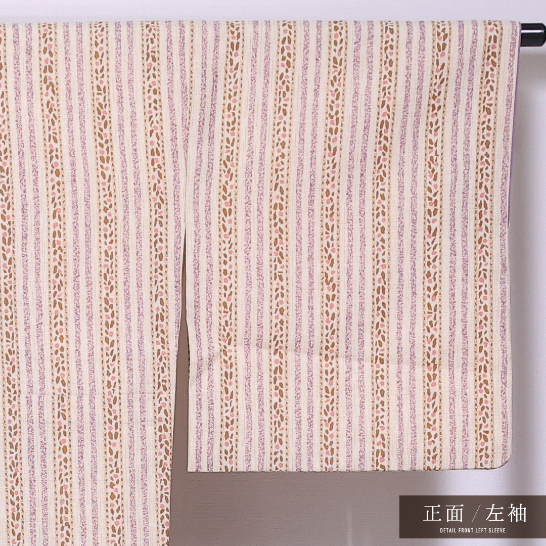 小紋 袷 身丈159cm 裄丈69cm 正絹 Bランク インフォーマル バチ衿 Mサイズ 縞 ベージュ系 RP 1221-11748