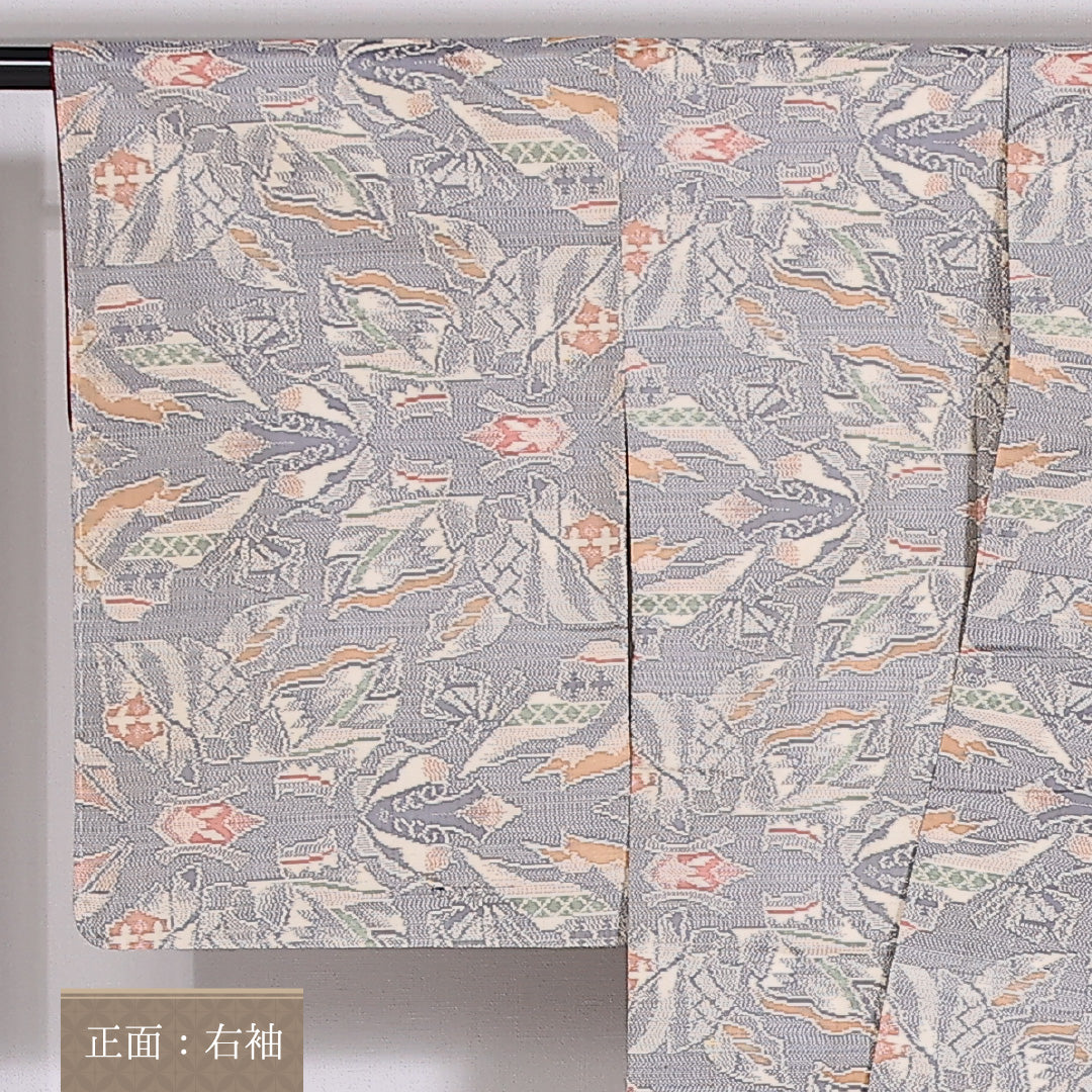 大島紬 袷 身丈162cm 裄64.5cm 正絹 創作 グレー系 Aランク 1216-01474