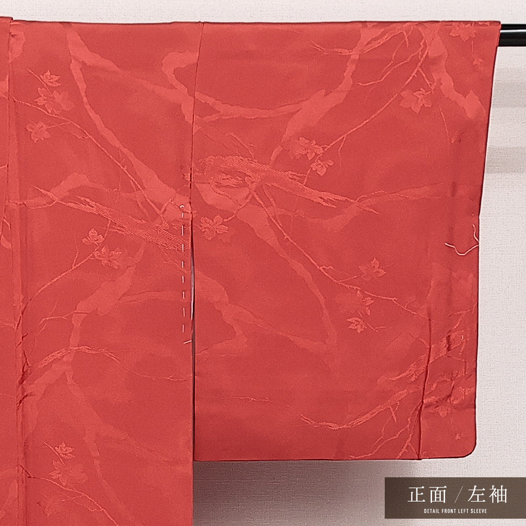 洗える着物 色無地 袷 身丈155cm 裄丈63cm ポリエステル Aランク 紋意匠 (紅葉) インフォーマル バチ衿 Mサイズ 赤系 HP 1219-14158