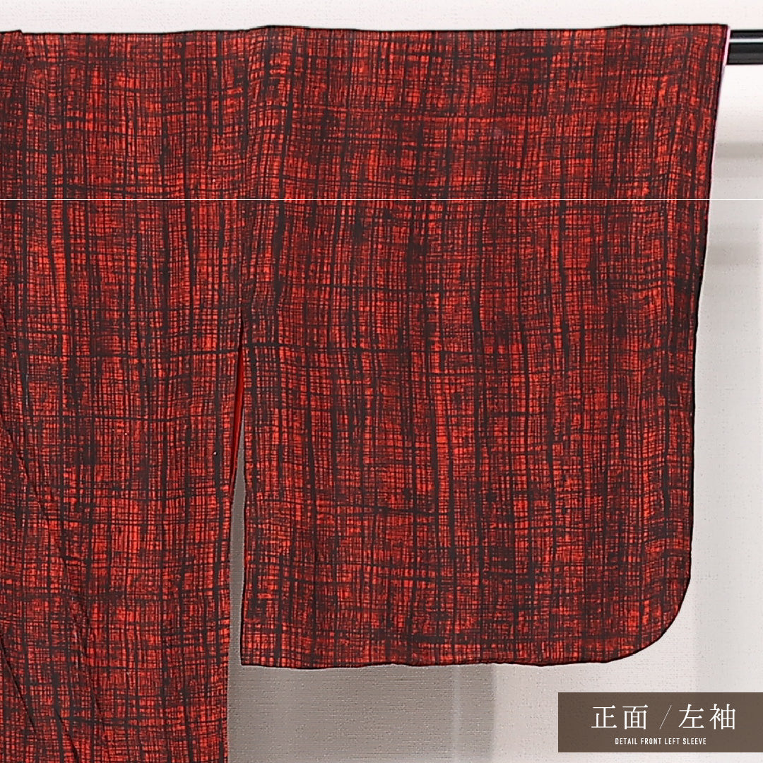 アンティーク 小紋 袷 身丈150cm 裄丈64cm 正絹 Cランク バチ衿 Sサイズ 創作柄 赤系 RP 1221-13351