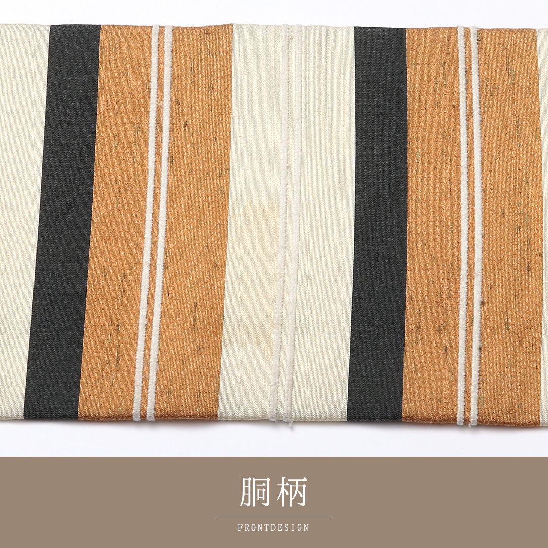 名古屋帯 全通 帯丈362cm カジュアル Cランク ポリエステル 縞 クリーム系 1224-02497