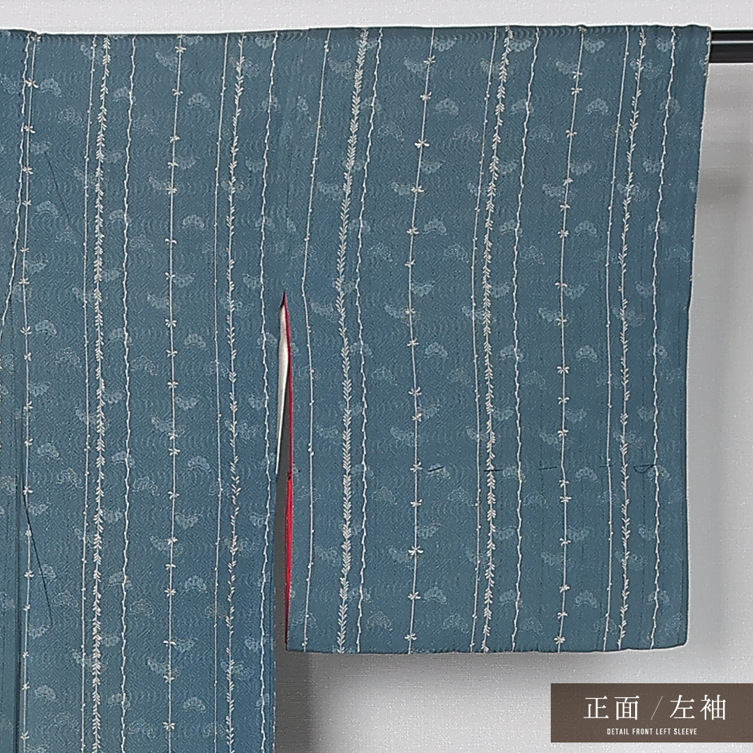 アンティーク 小紋 袷 身丈146cm 裄丈62cm 正絹 Aランク 広衿 XSサイズ 紗綾型 松 水色系 M4 1221-12487