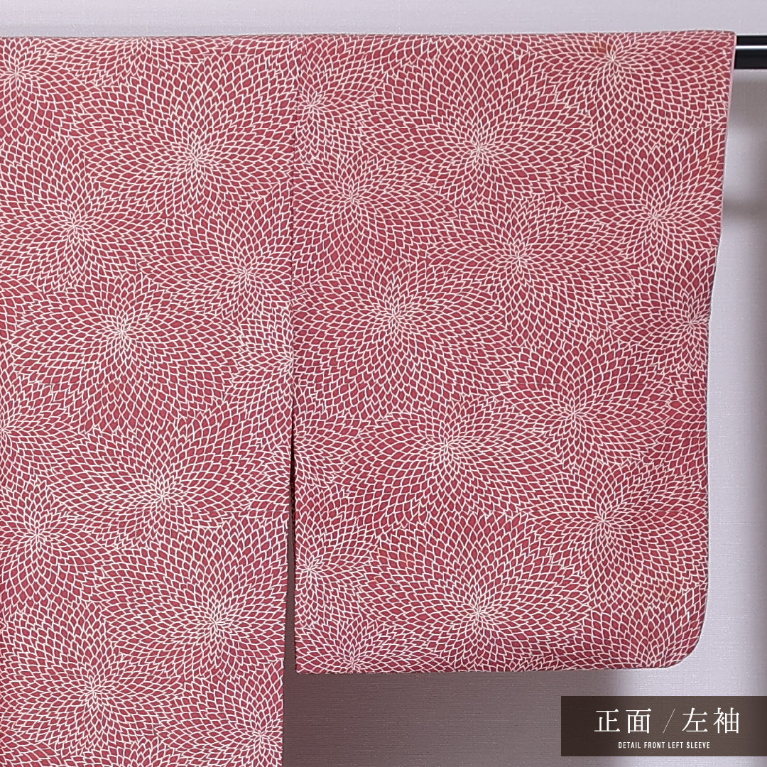小紋 袷 身丈157cm 裄丈64cm 正絹 Cランク インフォーマル バチ衿 Mサイズ 菊 ピンク系 HP 1221-11722