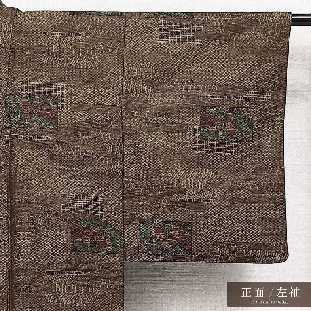 洗える着物 ウールの紬 単衣 身丈148cm 裄丈63cm ウール Sランク カジュアル バチ衿 XSサイズ 茶屋辻 茶系 RP 1223-14126