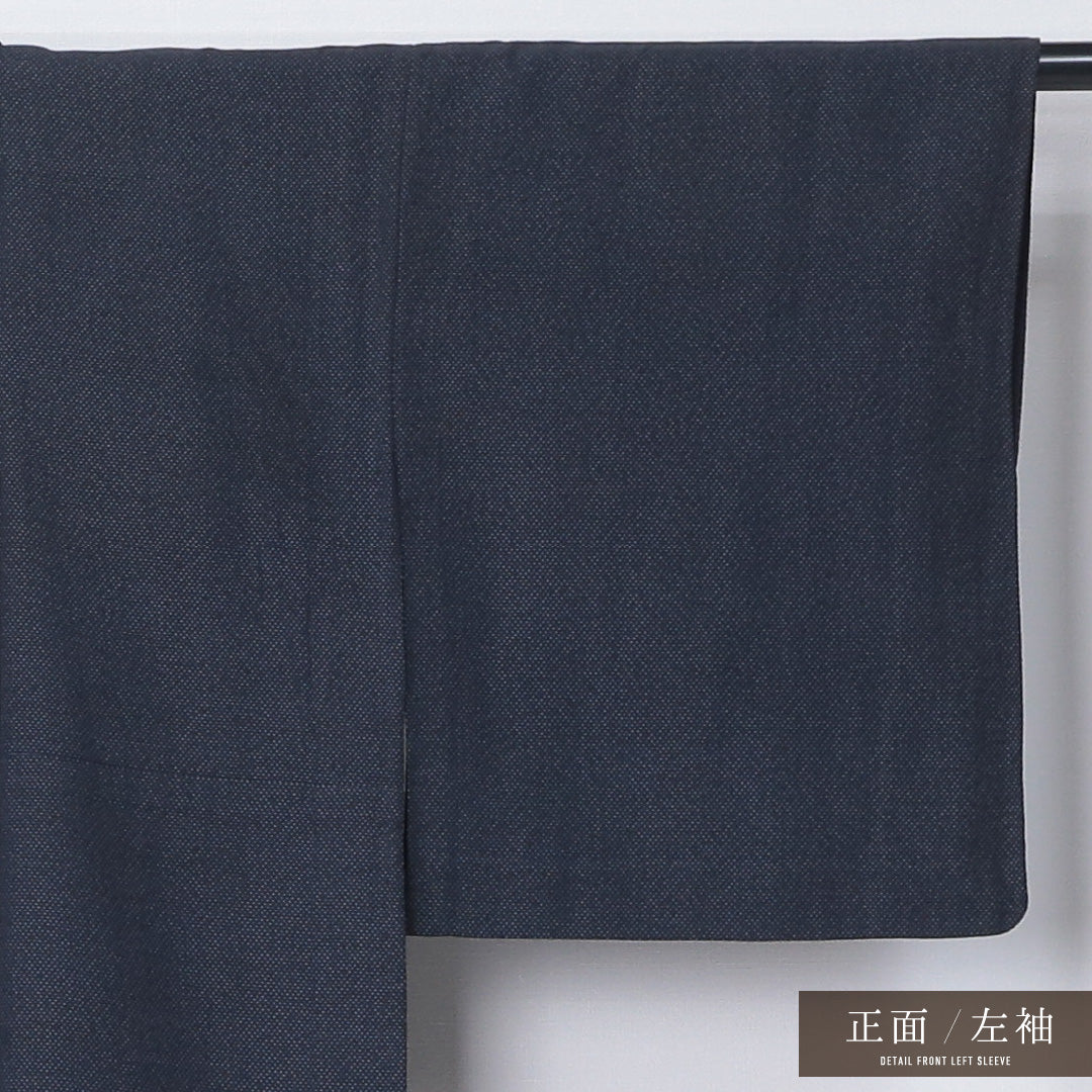 紬 単衣 身丈159cm 裄丈63cm 正絹 Bランク カジュアル 広衿 Mサイズ 無地 紺系 RP 1223-12335