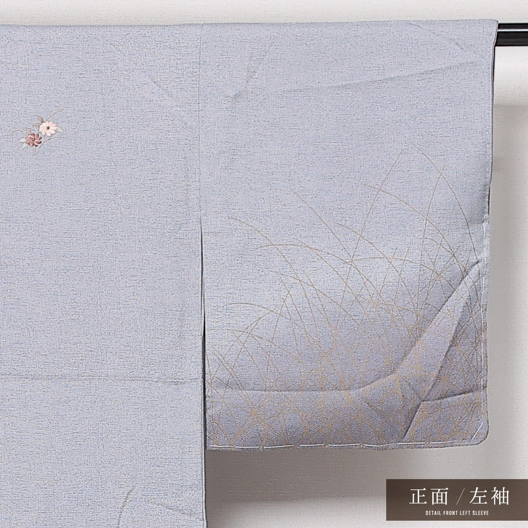 訪問着 袷 身丈150cm 裄丈61cm Sランク 正絹 広衿 Sサイズ セミフォーマル 蘇州刺繍 菊 シック 気品 グレー系 1212-13598