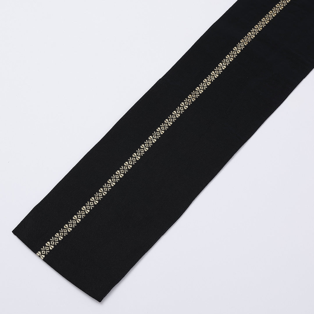半幅帯 帯丈360cm 博多織 全通 小袋帯 献上柄 金糸 正絹 黒系 Sランク 1225-000350
