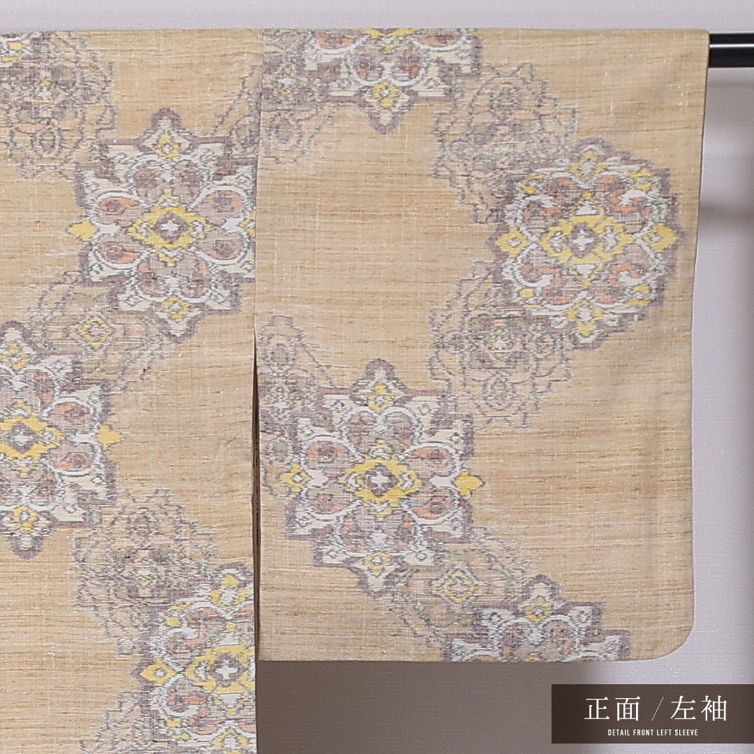 紬 袷 身丈153cm 裄丈62cm 正絹 Sランク カジュアル 広衿 Sサイズ 花柄 ベージュ系 RP 1223-11822
