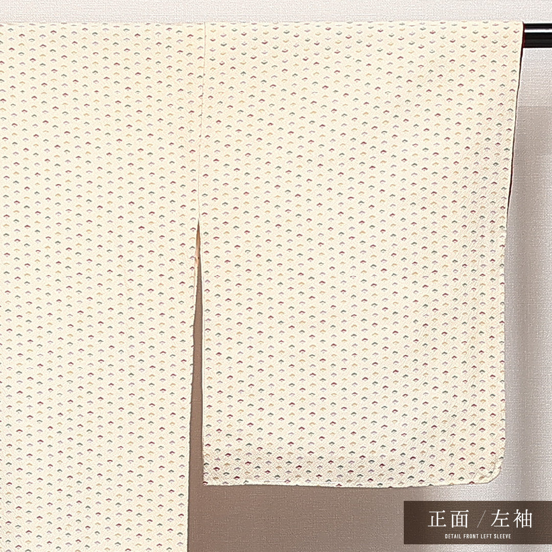 未使用品 付下げ 袷 身丈160cm 裄丈63cm 正絹 Sランク インフォーマル 広衿 Lサイズ しつけ糸 扇 クリーム系 RP 1218-14009