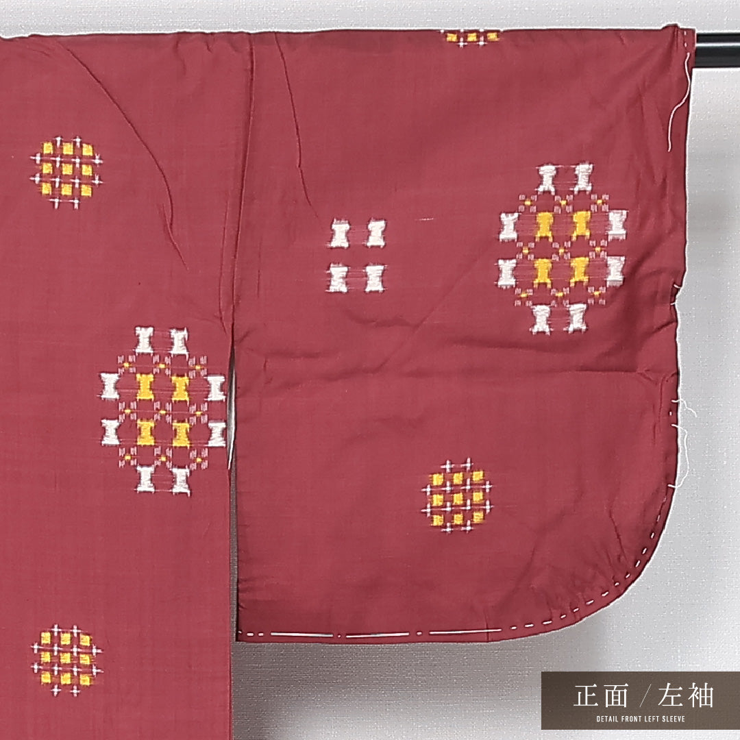 アンティーク 紬 身丈149cm 裄丈61cm Bランク XS 正絹 袷 広衿 レトロ 銘仙 レトロ アンティーク 赤系 1216-11906