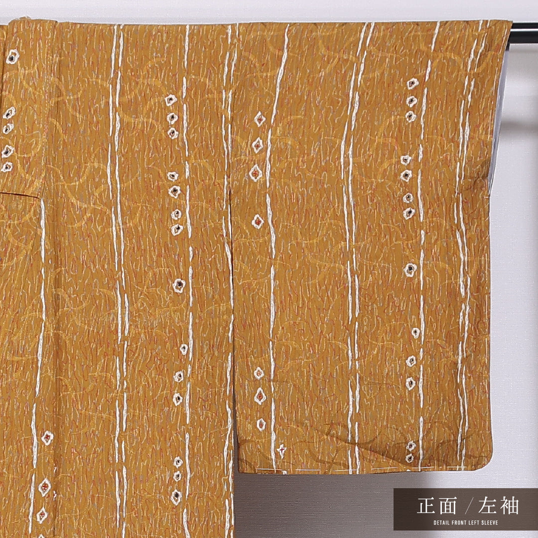 アンティーク 小紋 袷 身丈142cm 裄丈64cm 正絹 Aランク バチ衿 XSサイズ 創作柄 黄系 RP 1221-11796