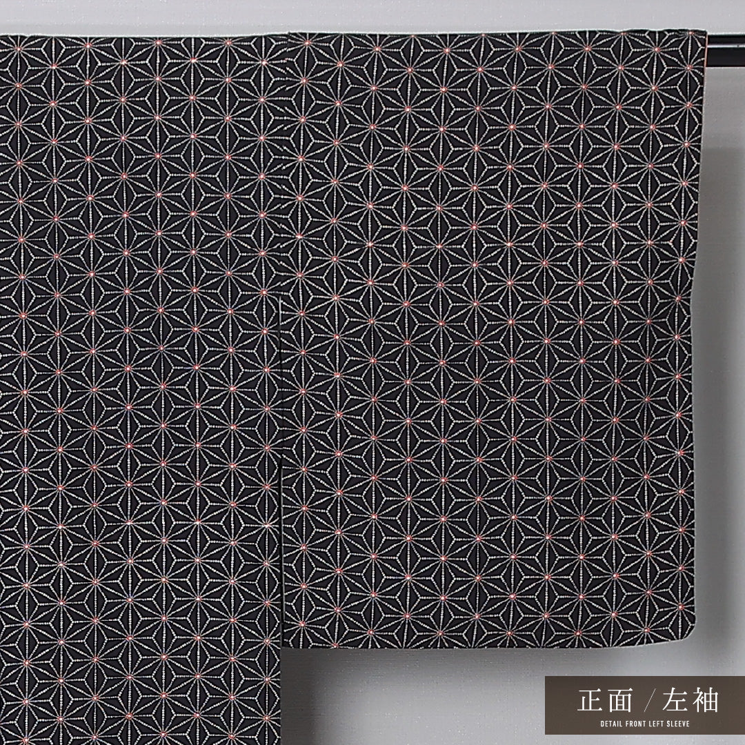 本場加賀友禅 小紋 身丈167cm 裄丈65cm Sランク XL 正絹 袷 広衿 金澤小紋 ちりめん 麻の葉 カジュアル 茶系 1215-12379