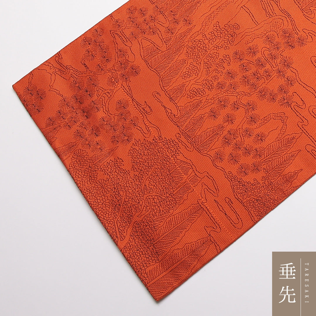 袋帯 帯丈430cm 正絹 全通 インフォーマル 山水 朱系 1243-01342