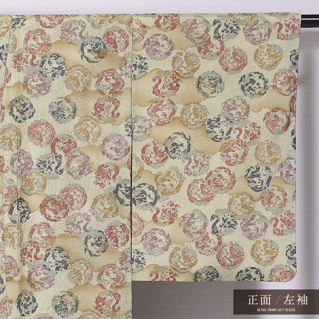 小紋 袷 身丈162cm 裄丈65cm 正絹 Sランク インフォーマル 広衿 Lサイズ 海老 緑系 RP 1221-11756
