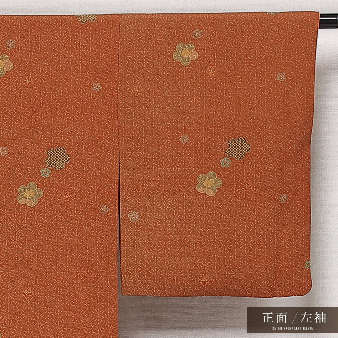 小紋 袷 身丈154cm 裄丈64cm 正絹 Sランク インフォーマル 広衿 Sサイズ 梅 茶系 RP 1221-13671