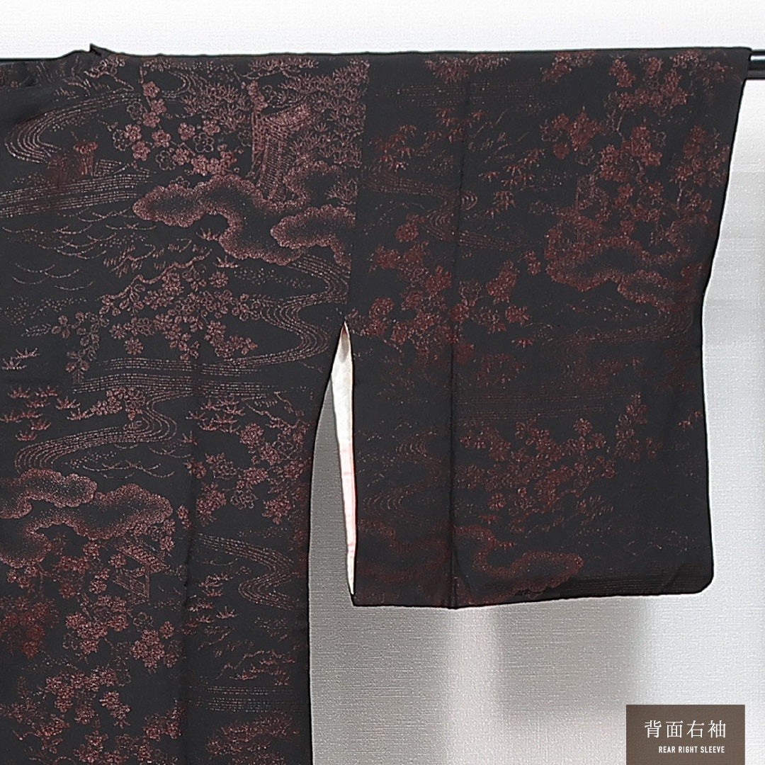 道行コート 袷 身丈86cm 裄丈61cm 正絹 Sランク セミフォーマル Sサイズ ポケットあり 風景柄 黒系 RP 1237-14839