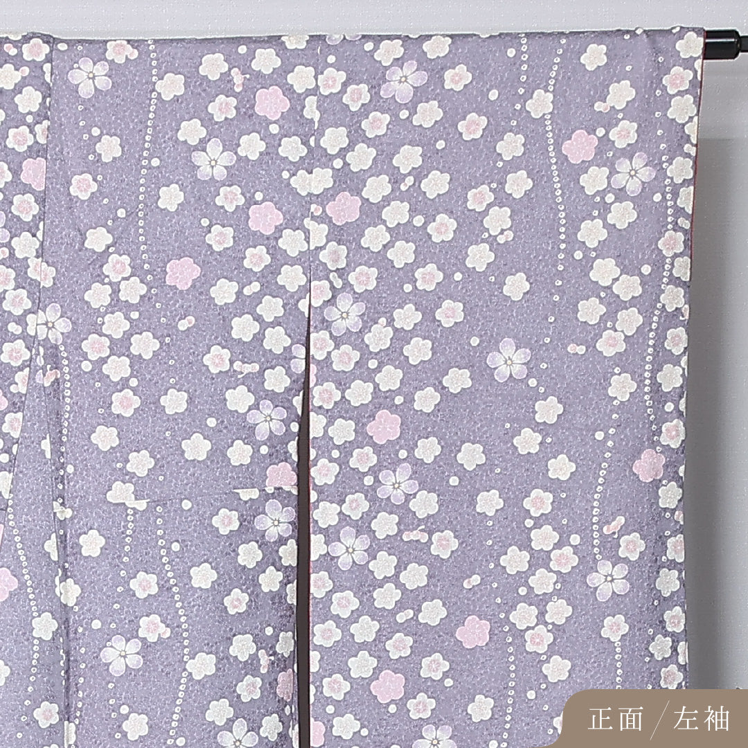 振袖 身丈155cm 裄丈63cm Sランク 袷 正絹 XS 広衿 エレガント 菊 桜 花柄 リバーシブル 紫系 1213-F0438