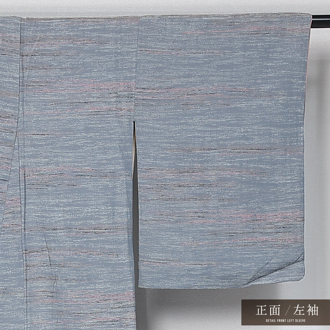 お召 身丈159cm 裄丈65cm Aランク M 正絹 袷 広衿 創作 カジュアル グレー系 1265-11928