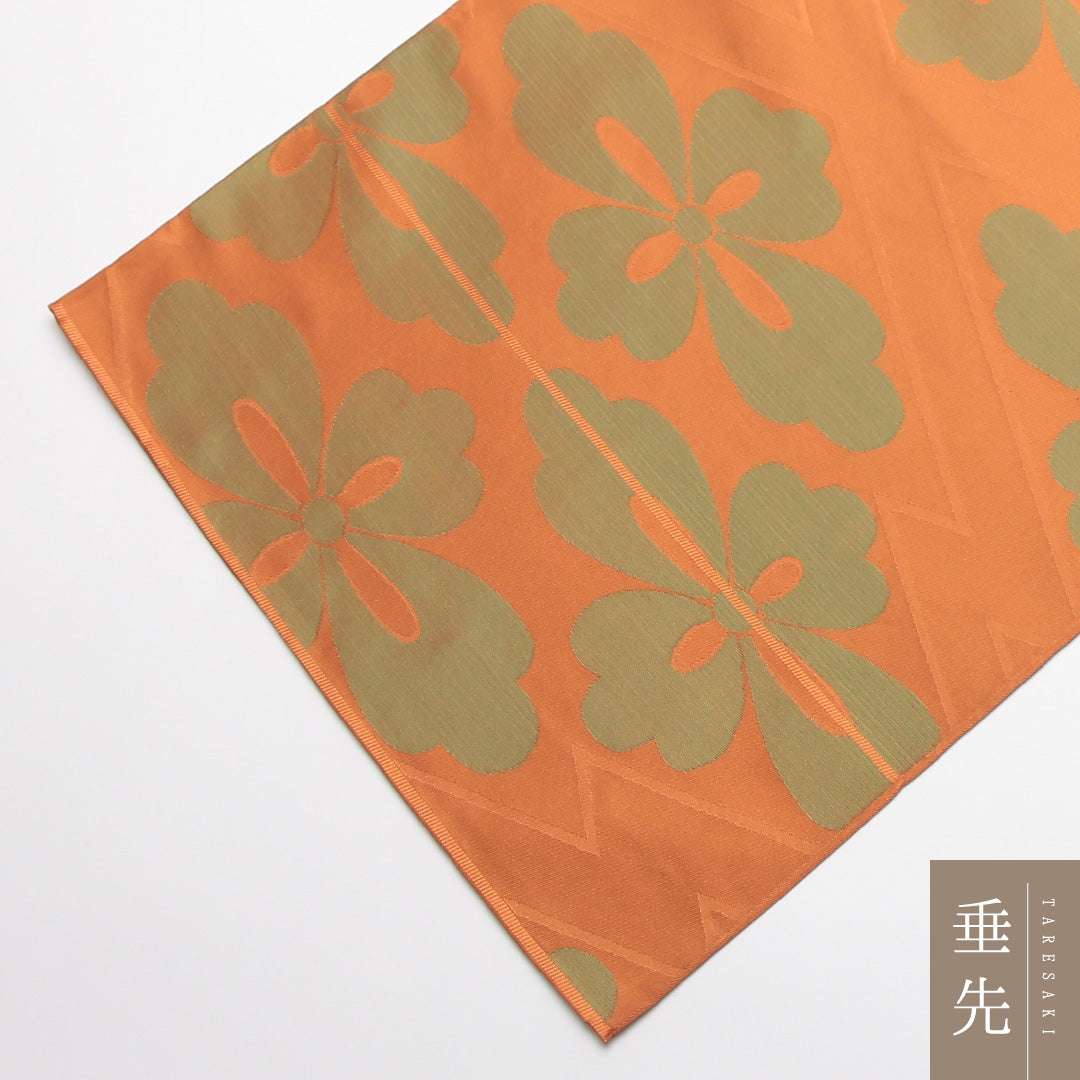 袋帯 帯丈424cm 正絹 六通 セミフォーマル 花菱 朱系 1243-01400
