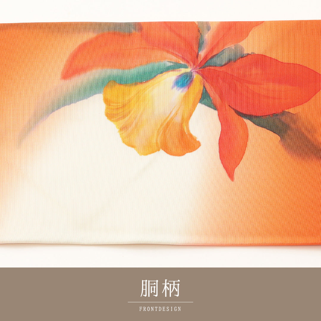 未使用品 九寸名古屋帯 Nランク 帯丈372cm 正絹 ポイント柄 名古屋仕立て 染め インフォーマル 塩瀬 芙蓉 朱地の多色系 RP 1245-02145