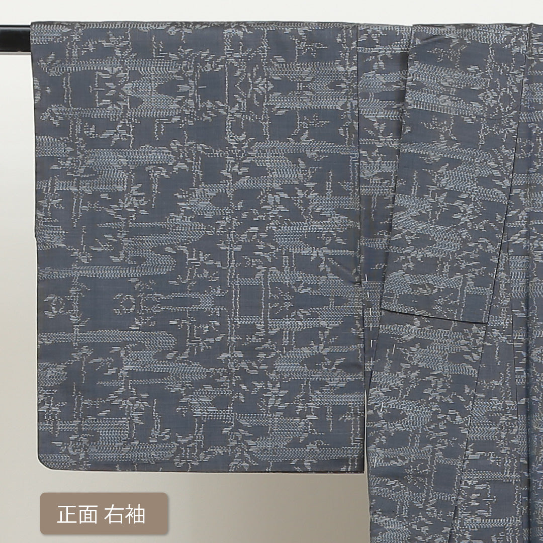 大島紬 袷 身丈152cm 裄62.5cm 正絹 グレー系 Bランク 1216003574222