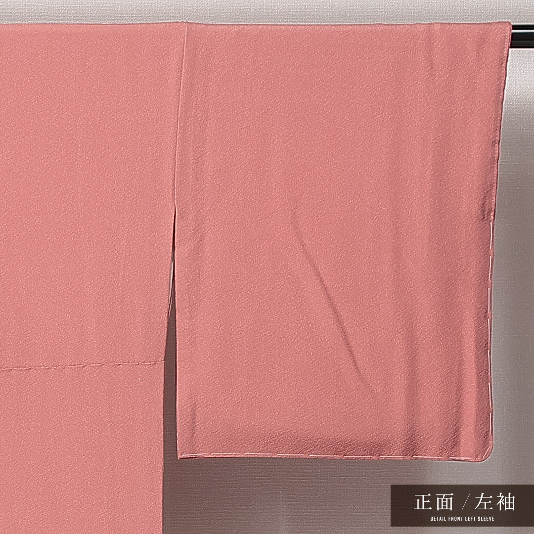 色無地 袷 身丈158cm 裄丈64cm 正絹 Sランク 一つ紋 (橘) セミフォーマル 広衿 Mサイズ ピンク系 RP 1219-14943