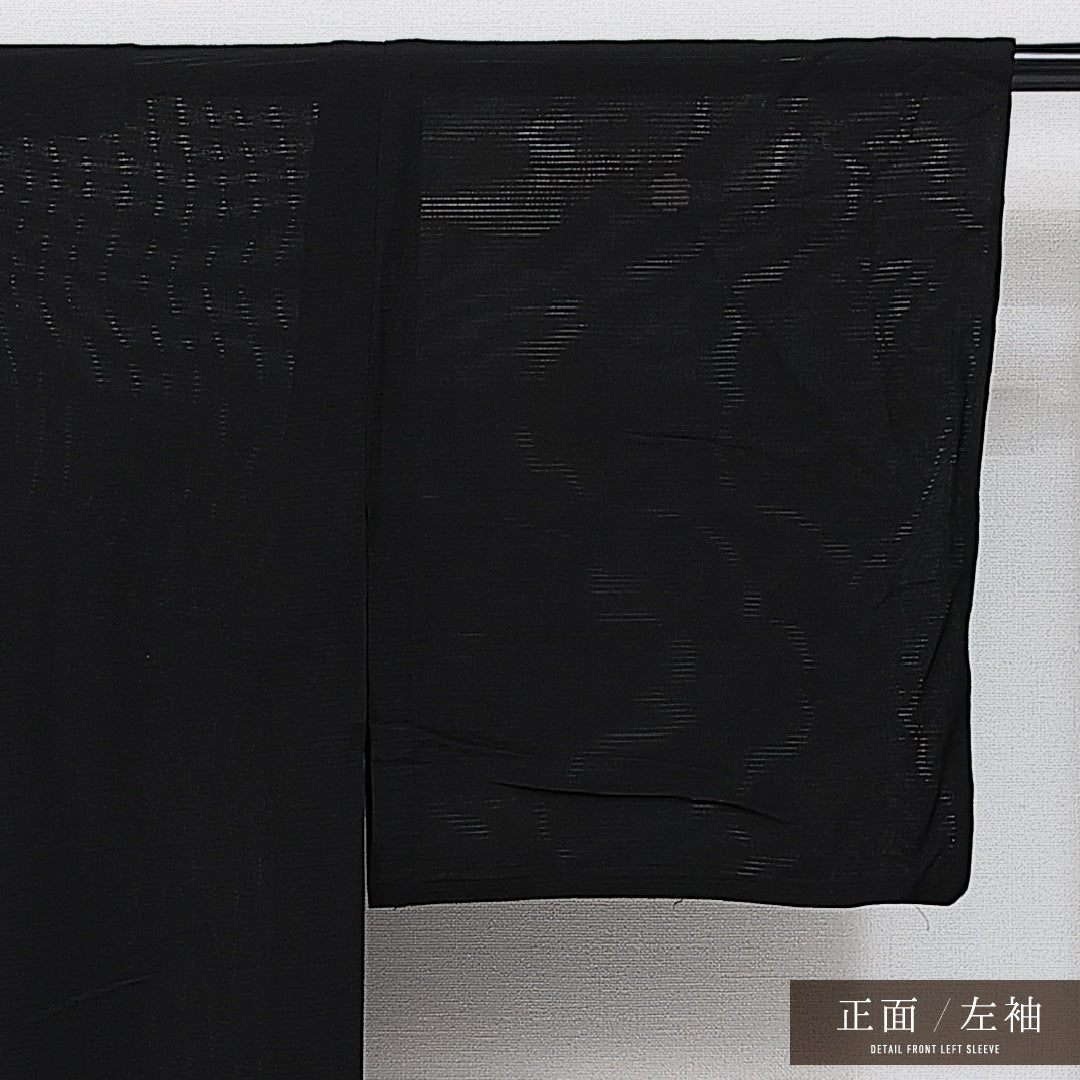 アンティーク 夏物 付下げ 絽 身丈145cm 裄丈61cm 正絹 Aランク 三つ紋 (蔓柏) 広衿 XSサイズ 黒系 RP 1218-14229