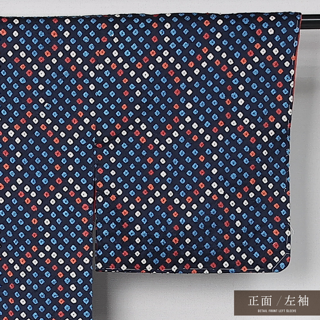 アンティーク 小紋 袷 身丈151cm 裄丈65cm 正絹 Aランク バチ衿 Sサイズ 亀甲 青系 M4 1221-12512