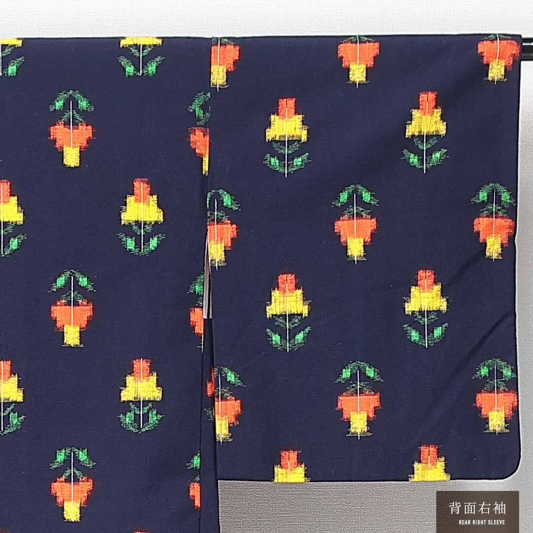 アンティーク 羽織（銘仙） 袷 身丈80cm 裄丈65cm 正絹 Aランク Mサイズ チューリップ 紺系 1217-14749