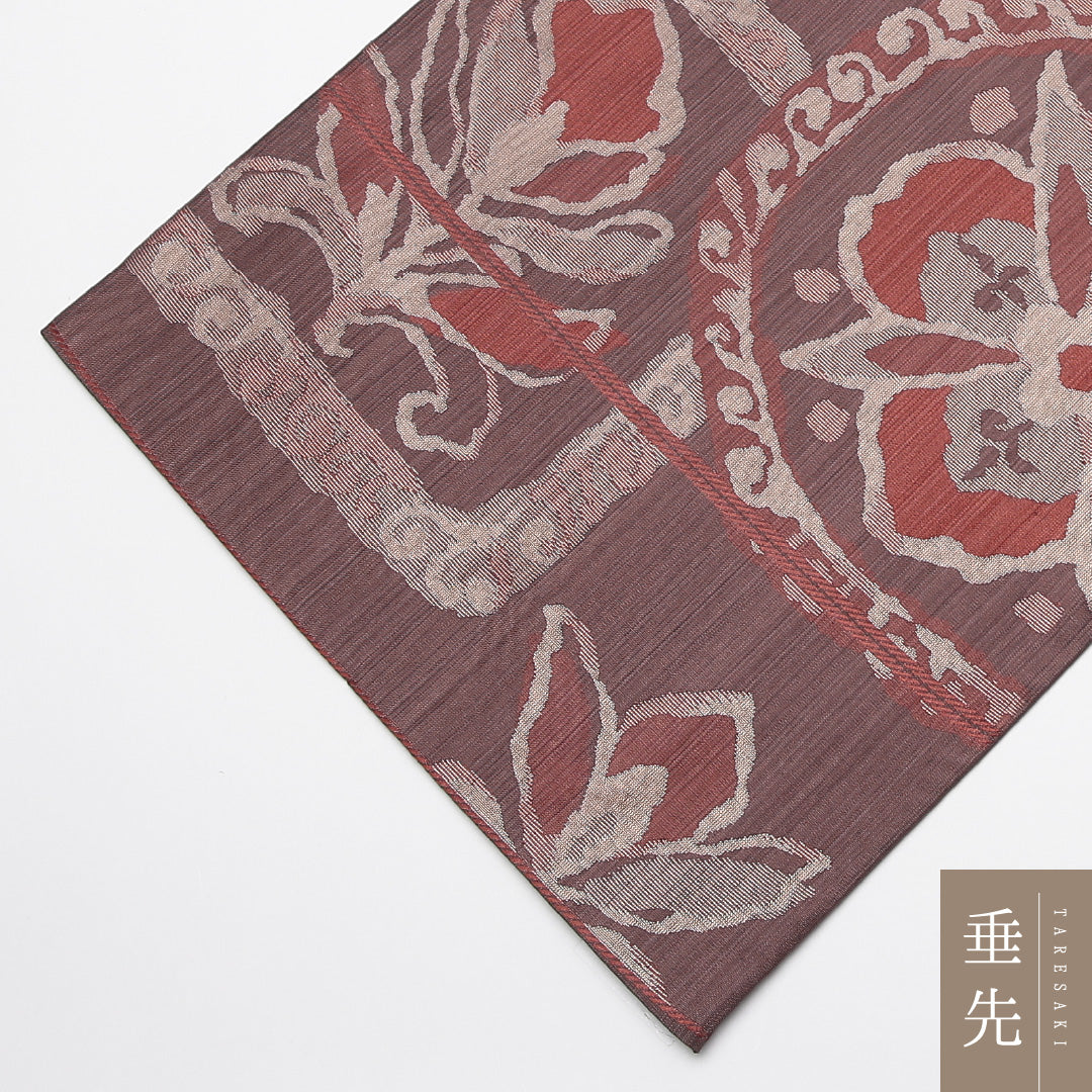 未使用品 袋帯 帯丈436cm 正絹 六通 古今帯 インフォーマル 花菱 茶系 1243-01234