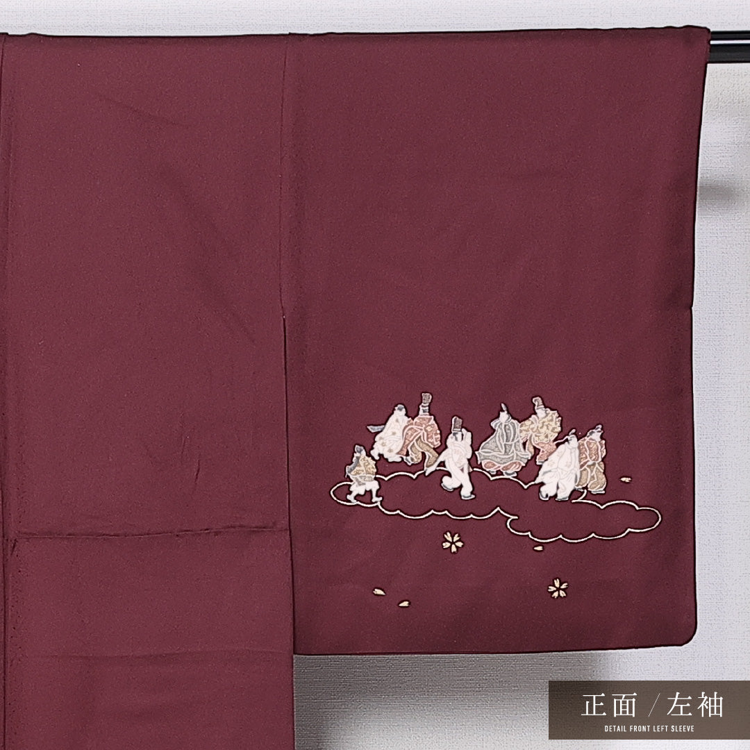 訪問着 身丈158cm 裄丈62cm M 正絹 Bランク 袷 一つ紋 広衿 人物 御所車 1212-11179