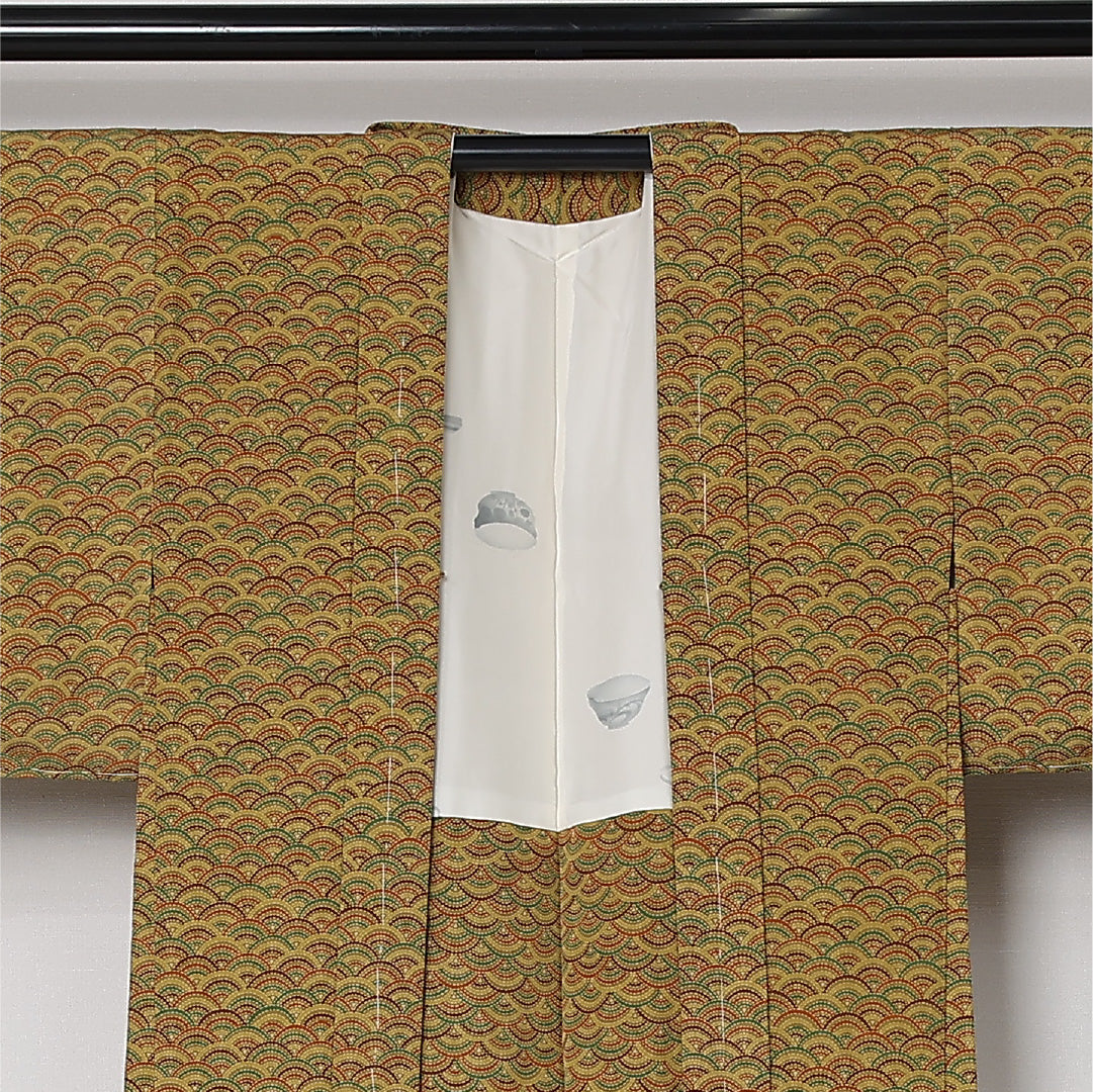羽織 袷 身丈80cm 裄丈63cm 正絹 Sランク カジュアル Sサイズ 青海波 茶系 RP 1232-12726
