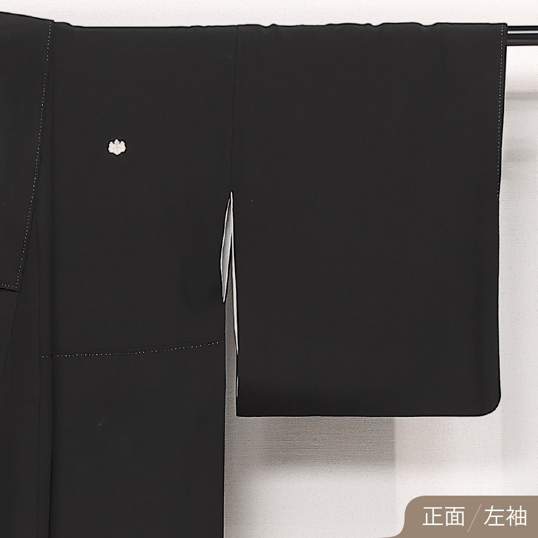 黒留袖 五つ紋 五三桐 身丈163cm 裄丈66.5cm Sランク 正絹 袷 比翼 広衿 L 京友禅 人物 京洛百景 吉祥文様 フォーマル 古典的 存在感 黒系 1211-F0572