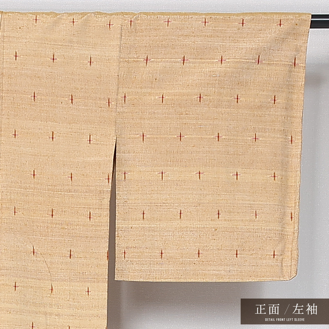 紬 単衣 身丈162cm 裄丈63cm 正絹 Sランク カジュアル 広衿 Lサイズ 十字絣 黄系 RP 1223-12179
