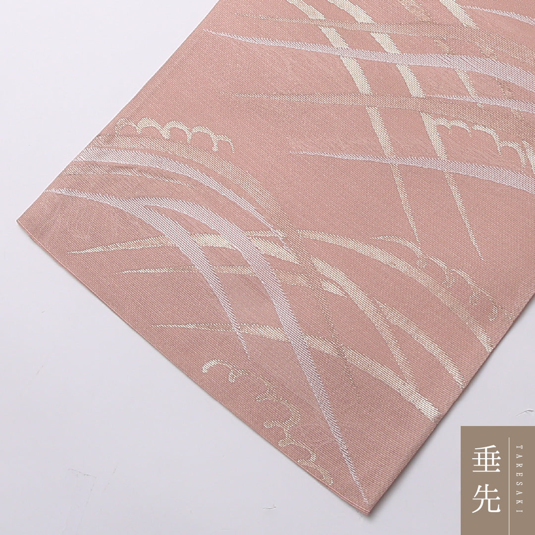 夏物 袋帯 帯丈428cm 正絹 六通 セミフォーマル 遠山 ピンク系 1243-01602