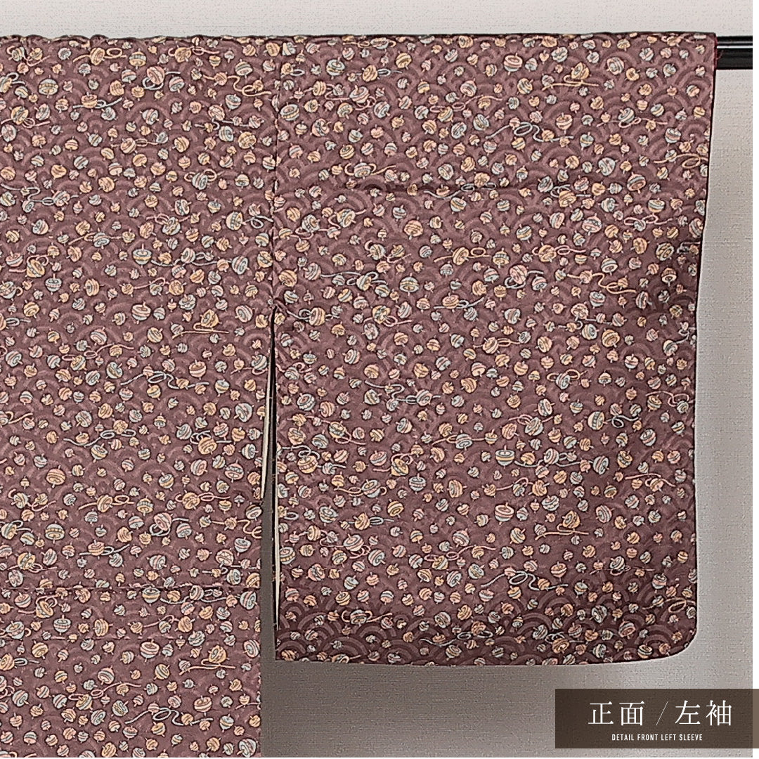 小紋 袷 身丈161cm 裄丈63cm 正絹 Sランク 紋意匠 (青海波) インフォーマル 広衿 Lサイズ コマ 紫系 RP 1221-14059