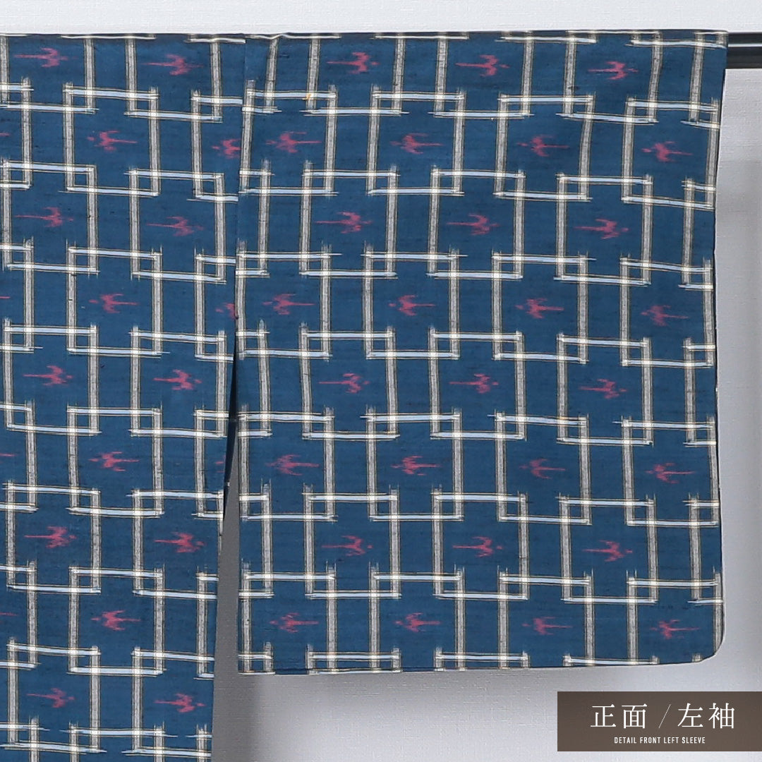 紬 単衣 身丈150cm 裄丈63cm 正絹 Sランク カジュアル 広衿 Sサイズ 燕 青系 RP 1223-12345