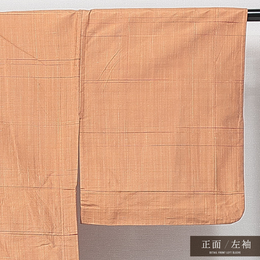 紬 単衣 身丈153cm 裄丈66cm 正絹 Sランク Sサイズ バチ衿 カジュアル 抽象柄 茶系 黄系 1216-14770