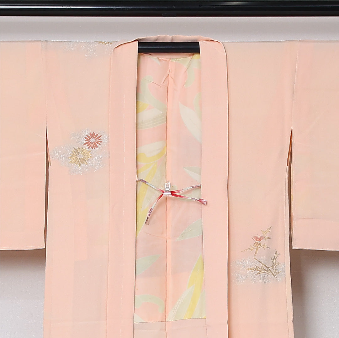 絵羽羽織 袷 身丈93cm 裄丈63cm 正絹 Cランク インフォーマル Sサイズ 紐あり 撫子 菊 ピンク系 LP 1234-12903