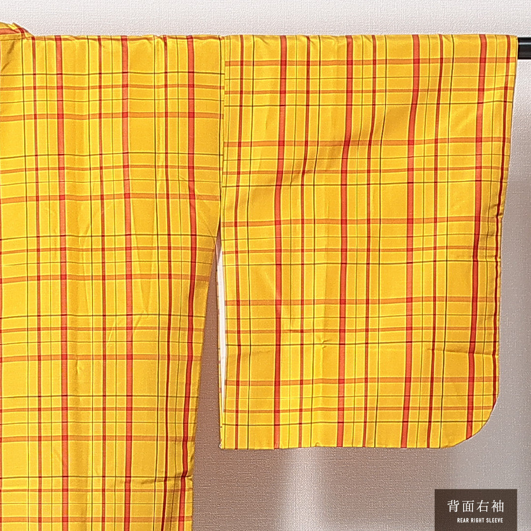 道行コート 袷 身丈75cm 裄丈63cm 正絹 Sランク インフォーマル Sサイズ ポケットあり 格子 黄系 RP 1237-14678