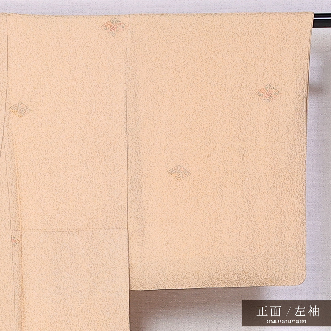 小紋 袷 身丈164cm 裄丈62cm 正絹 Sランク インフォーマル 広衿 Lサイズ 刺繍 汕頭刺繍 ガード加工 青海波 クリーム系 RP 1221-11335