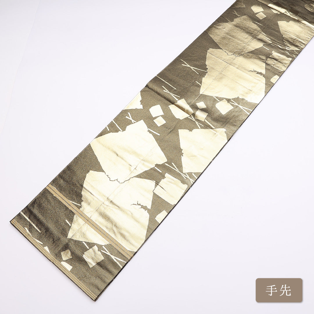 丸帯 帯丈440cm 全通 本金箔 金系 川島織物 フォーマル 落款 黒系 正絹 Sランク 1223-00853