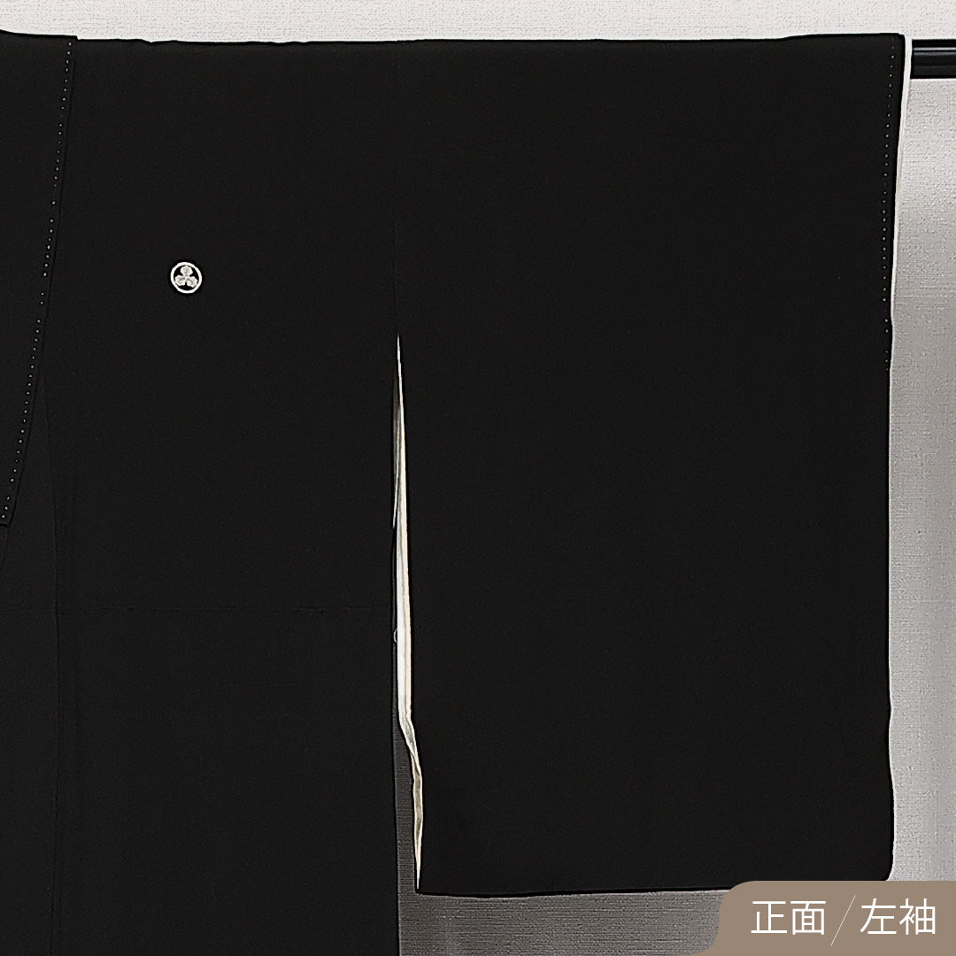 黒留袖 五つ紋 丸に三つ柏 身丈149cm 裄丈62cm Aランク 正絹 袷 比翼 広衿 XS 刺繍 鏡裏鳳凰文 牡丹 フォーマル 芸術的 華やか 黒系 1211-F0604