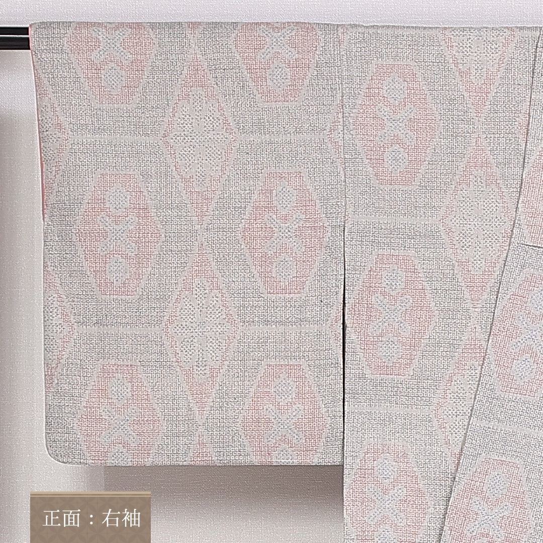 紬 身丈162cm 裄丈65.5cm Sランク 袷 正絹 広衿 亀甲 十字亀甲 1216-10117