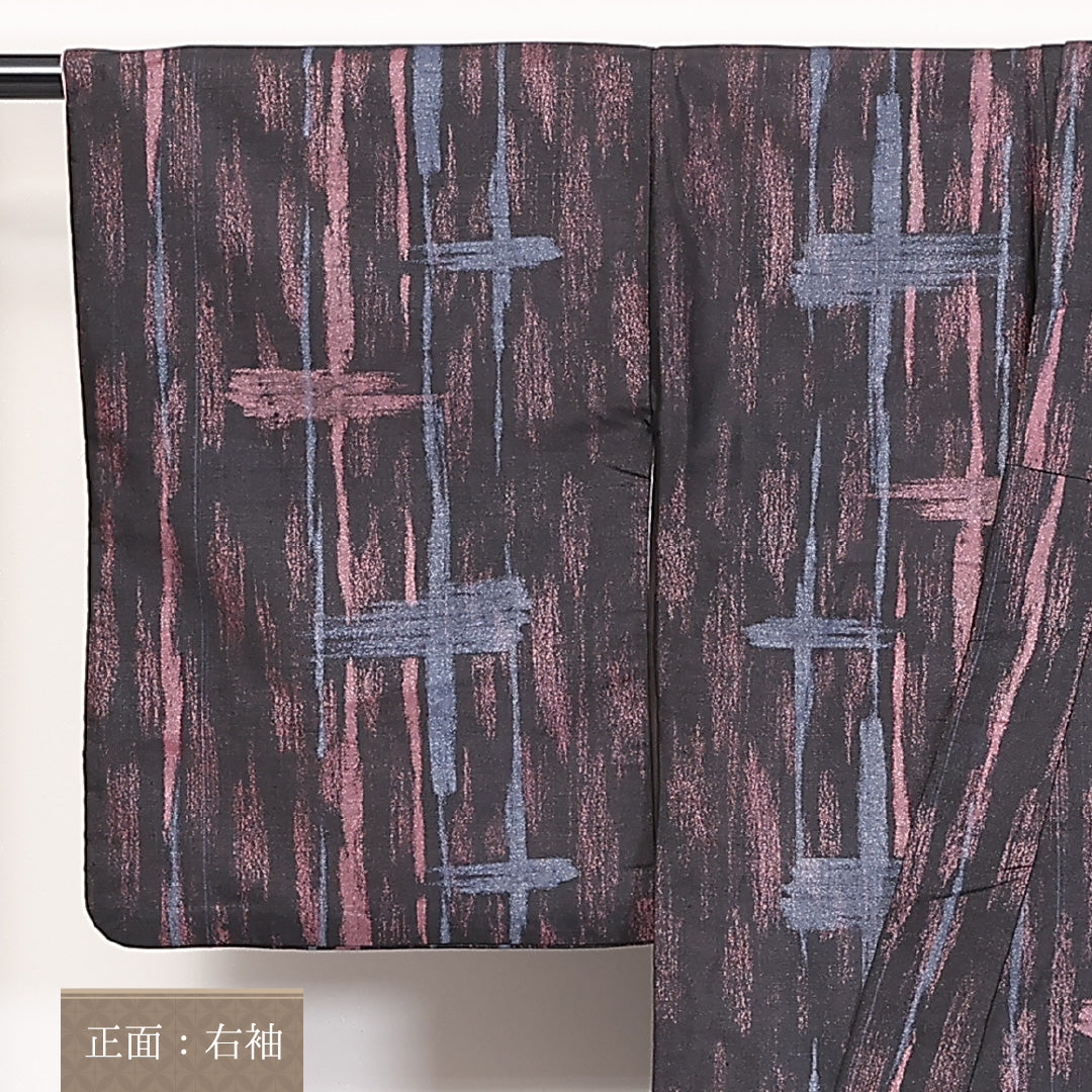 アンティーク 小紋 袷 身丈137cm 裄62.5cm 正絹 黒系 Aランク 1215-02308