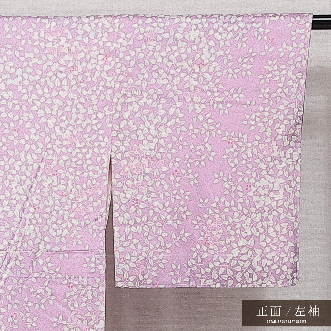 小紋 袷 身丈153cm 裄丈62cm 正絹 Aランク インフォーマル 広衿 Sサイズ 花柄 植物柄 紫系 RP 1221-14257