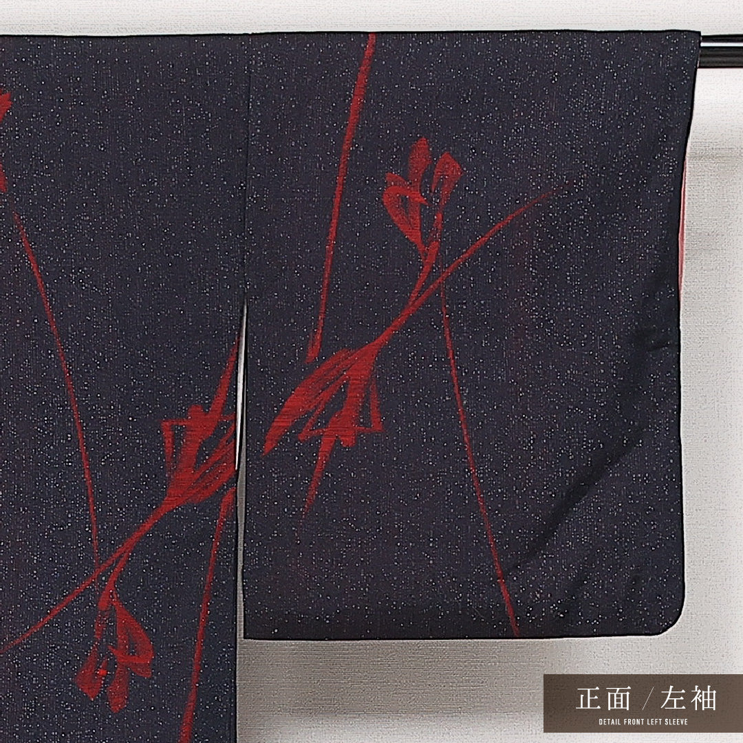 アンティーク お召 袷 身丈152cm 裄丈62cm 正絹 Aランク 広衿 Sサイズ 創作柄 紺系 RP 1222-13678