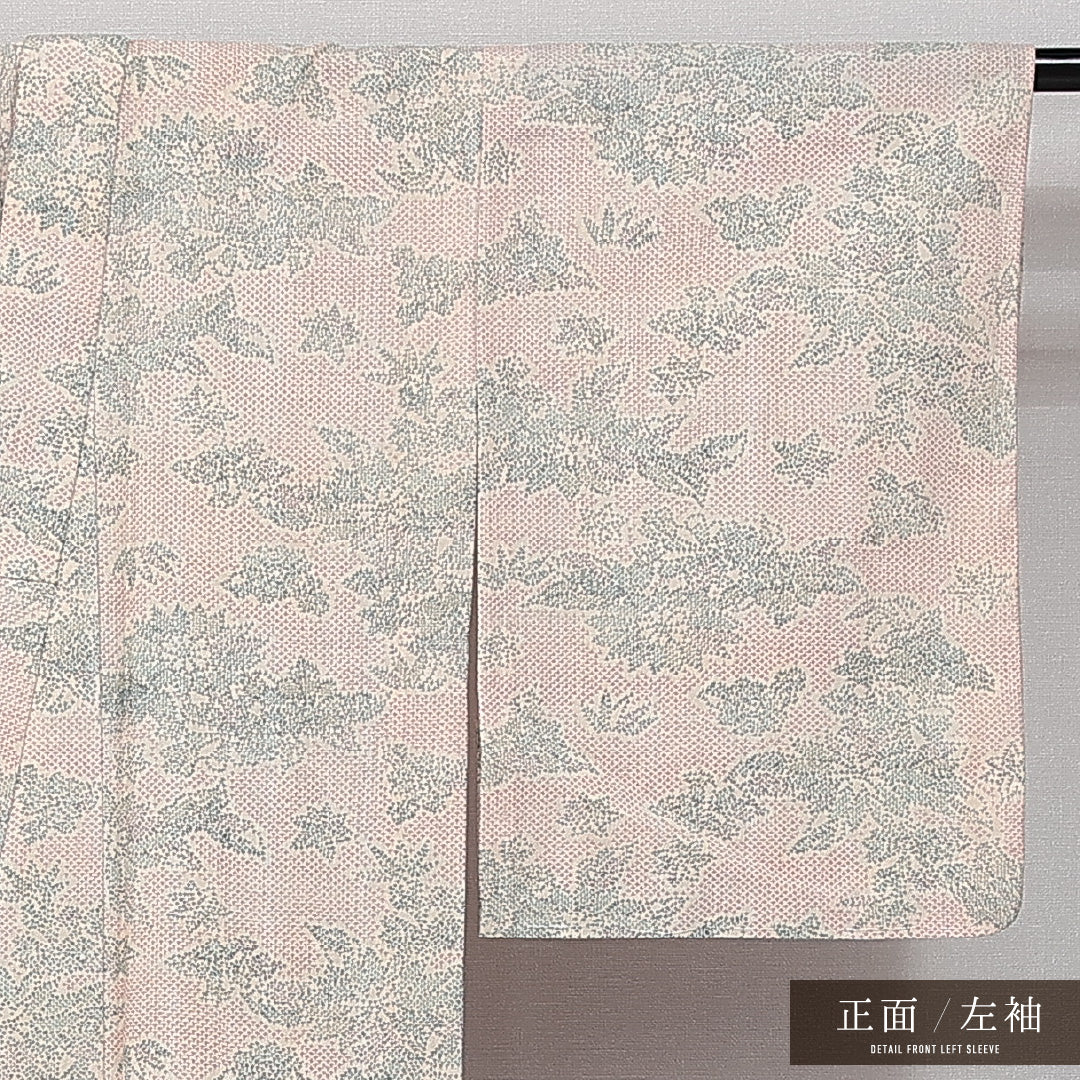 洗える着物 ウールの紬 単衣 身丈157cm 裄丈62cm ウール Aランク カジュアル バチ衿 Mサイズ 笹 クリーム系 HP 1223-14368