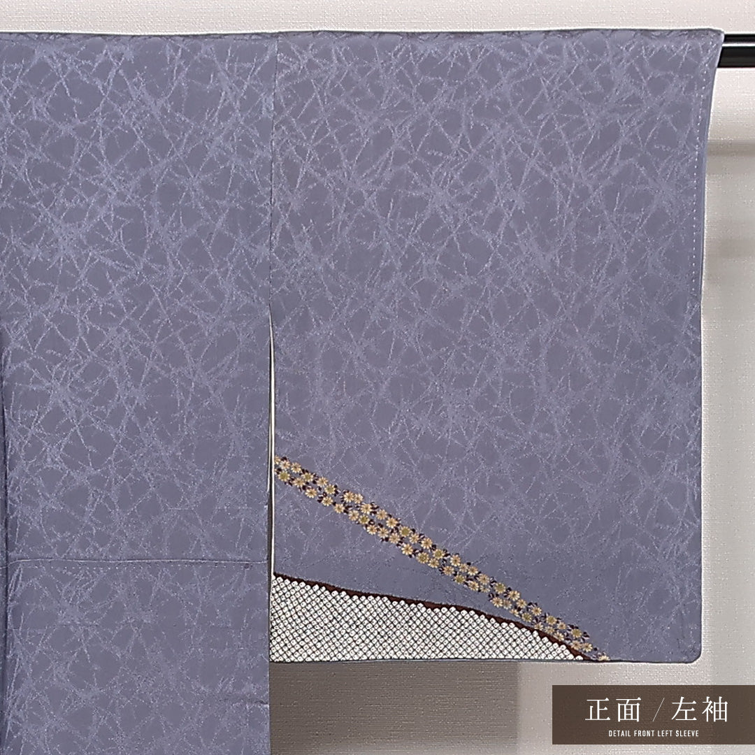 アンティーク 訪問着 袷 身丈150cm 裄丈63cm 正絹 Aランク 一つ紋（丸に違い鷹の羽） 広衿 Sサイズ 創作柄 シック 落ち着き 紫系 M4 1217-13335