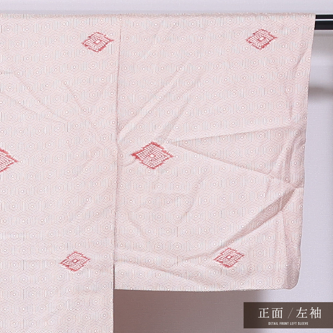 小紋 袷 身丈153cm 裄丈60cm 正絹 Sランク インフォーマル 広衿 Sサイズ 亀甲 ピンク系 RP 1221-11855